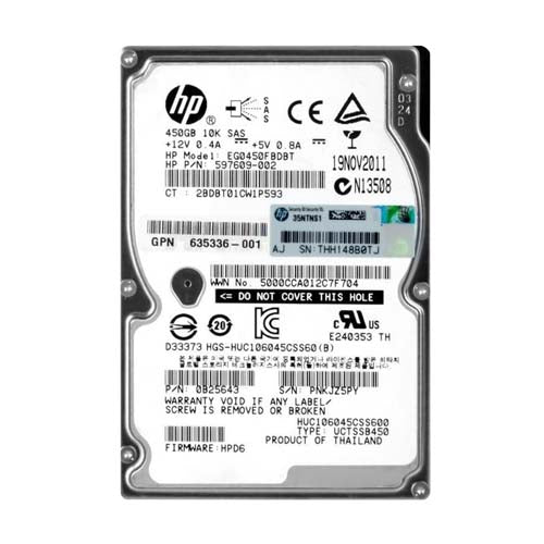 EG0450FBDBT HP 450GB 10000RPM SAS 6Gb/s Hot-Pluggable Dual Port SFF 2.5-Inch Enterprise Hard Drive with Tray for Gen1/7 ProLiant Server/Storage Array