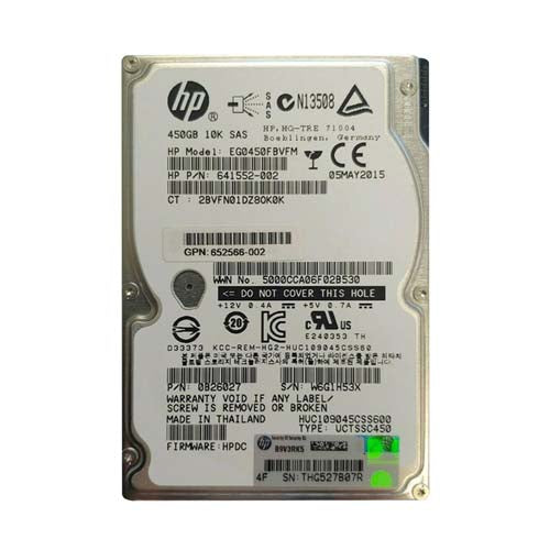 EG0450FBVFM HP 450GB 10000RPM SAS 6Gb/s Dual Port Hot Swappable (512n) 2.5-Inch Hard Drive with Smart Carrier for ProLiant Server BL460c Gen9