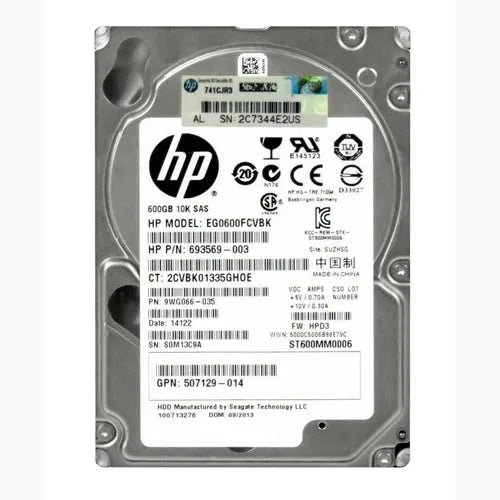 EG0600FCVBK HP 600GB 10000RPM SAS 6Gb/s NHP Hot-Swappable Dual Port SFF 2.5-inch Hard Drive with Tray for ProLiant Server