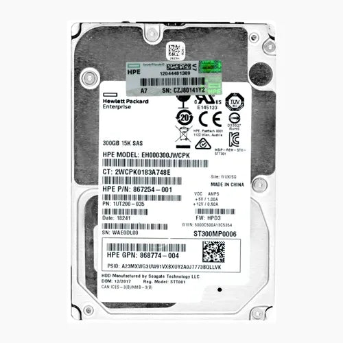 EH000300JWCPK HP 300GB 15000RPM SAS 12Gb/s SFF Hot-Pluggable Dual Port 2.5-inch Hard Drive with Tray for Gen1 to Gen7 ProLiant Server