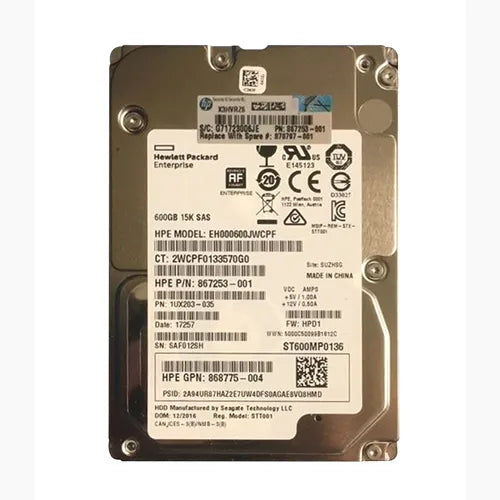 EH000600JWCPF HP 600GB 15000RPM SAS 12Gb/s (512e) Hot-Pluggable SFF 2.5-inch Enterprise Hard Drive with Smart Carrier for Gen9/10 ProLiant Server