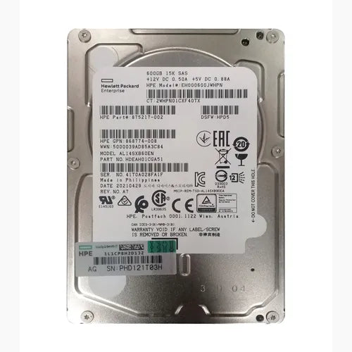 EH000600JWHPN HP 600GB 15000RPM SAS 12Gb/s Hot-Pluggable Dual Port SFF 2.5-inch Enterprise Hard Drive with Tray for Gen1/7 ProLiant Server/Storage System