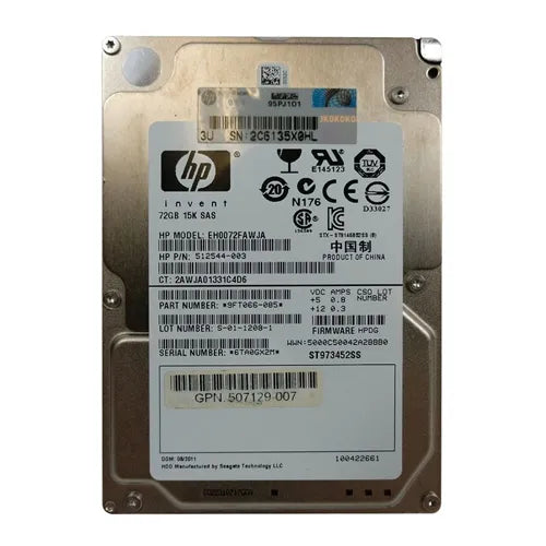 EH0072FAWJA HP 72GB 15000RPM SAS 6Gb/s Hot-Pluggable Dual Port SFF 2.5-Inch Enterprise Hard Drive with Tray for Gen1/7 ProLiant Server/Storage Array