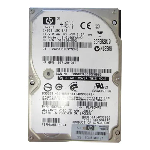 EH0146FARWD HP 146GB 15000RPM SAS 6Gb/s Hot-Pluggable Dual Port SFF 2.5-inch Hard Drive with Tray for Gen1/7 ProLiant Server