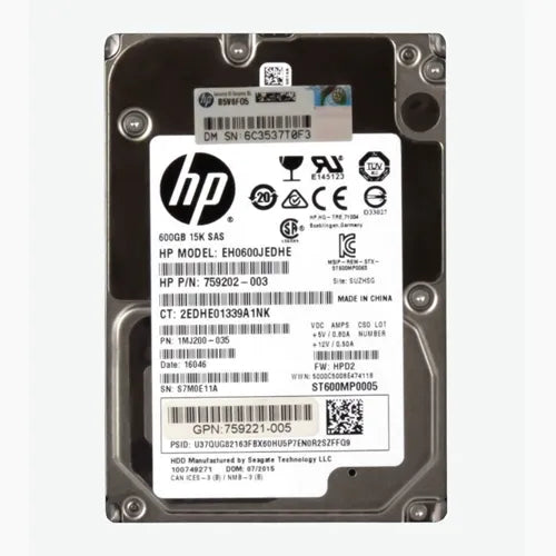 EH0600JEDHE HP 600GB 15000RPM SAS 12Gb/s Hot-Pluggable 512n 3.5-Inch Enterprise Digitally Signed Hard Drive for ProLiant Servers