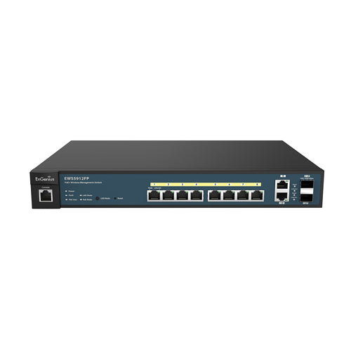 EWS5912FP EnGenius 8 x Ports PoE+ 10/100/1000Base-T + 2 x SFP Ports Layer 2 Managed Gigabit Ethernet Network Switch