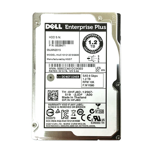 HFJ8D Dell 1.2TB 10000RPM SAS 6Gb/s Hot-Pluggable 2.5-Inch Hard Drive with Tray for Compellent Storage Array