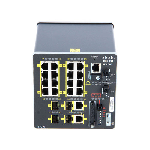 IE-2000-16TC-GL-RF Cisco Industrial Ethernet IE 2000 Series 16 x Ports RJ-45 10/100Base-TX + 2 x GBE Combo SFP Ports + 2 x SFP FE Ports Layer 2 Managed DIN Rail Mount Fast Ethernet Switch