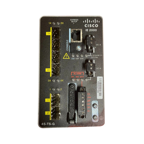 IE-2000-4S-TSGB-RF Cisco Industrial Ethernet IE 2000 Series 4 x SFP Ports 10/100Base-X + 2 x GE SFP Uplink Ports Layer 2 Managed Rail-Mountable Fast Ethernet Network Switch