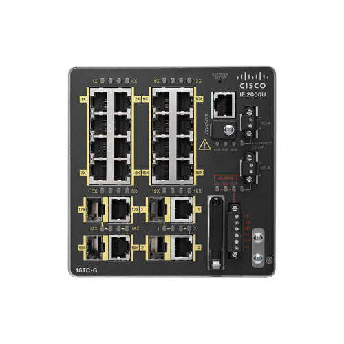 IE-2000U-16TC-GP Cisco Industrial Ethernet IE 2000U Series IE-2000U-16TC 16 x FE Ports 10/100BAse-TX + 2 x GE Combo Ports Layer 2 Managed Din Rail-Mountable Fast Ethernet Network Switch