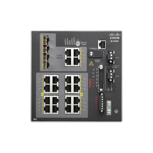 IE-4000-16T4G-E-RF Cisco Industrial Ethernet 4000 Series 16 x Ports 10/100Base-T + 4 x Ports Combo Gigabit SFP Layer 3 Managed Fast Ethernet Network Switch