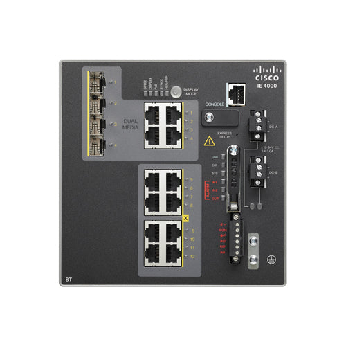 IE-4000-8T4G-E-RF Cisco Industrial Ethernet 4000 Series 8 x Ports SFP 10/100Base-T + 4 x Ports Combo Gigabit SFP Layer 3 Managed Fast Ethernet Network Switch
