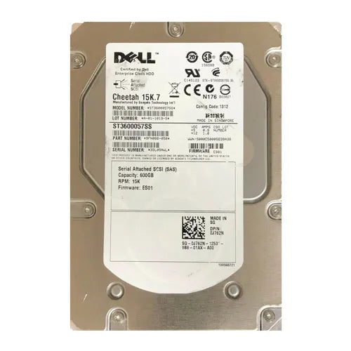 J762N Dell 600GB 15000RPM SAS 6Gb/s Hot-Pluggable 3.5-Inch Hard Drive