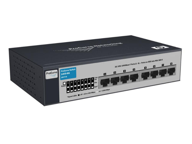 J9077A HP ProCurve 1400 Series 1400-8G 8 x RJ-45 Ports 10/100/1000Base-T Layer 2 Unmanaged Rack-mountable Gigabit Ethernet Network Switch