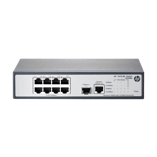 JG348AR#ACF HP ProCurve 1910 Series 1910-8G 8 x Ports 10/100/1000Base-T + 1 x SFP (mini-GBIC) Port Layer 3 Managed 1U Rack-mountable Gigabit Ethernet Network Switch