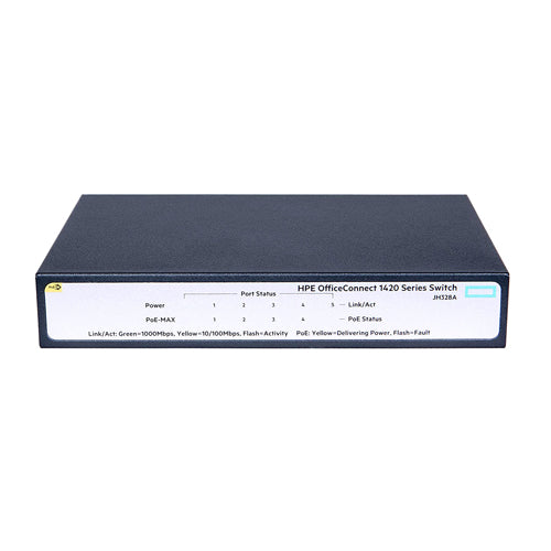 JH328A#ACF HP OfficeConnect 1420 Series 1420-5G PoE+ 5 x RJ-45 Ports PoE+ 10/100/1000Base-T Layer 2 Unmanaged Rack-mountable Gigabit Ethernet Network Switch