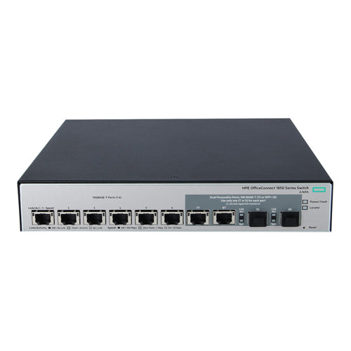 JL169A#ACF HP OfficeConnect 1850 Series 1850 6XGT and 2xGT/SPF+ 6 x RJ-45 10GBASE-T Ports + 2 x Dual-Personality SFP+ 1/10GBase-T Ports Layer 2 Managed 1U Rack-mountable Gigabit Ethernet Network Switch