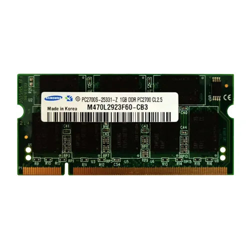 M470L2923F60-CB3 Samsung 1GB DDR-333MHz PC2700 Non-ECC Unbuffered SODIMM CL2.5 2Rx8 2.5V 200-Pin Memory Module