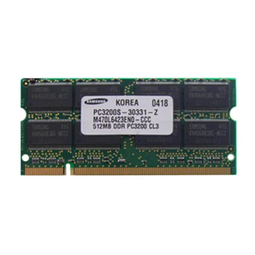 M470L6423EN0-CCC Samsung 512MB DDR-400MHz PC3200 Non-ECC Unbuffered SODIMM CL3 2Rx8 2.5V 200-Pin Memory Module