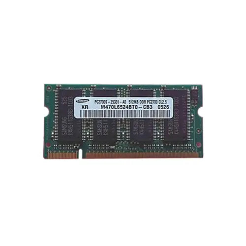 M470L6524BT0-CB3 - Samsung 512MB DDR-333MHz PC2700 Non-ECC Unbuffered CL2.5 200-Pin SODIMM Dual Rank Memory