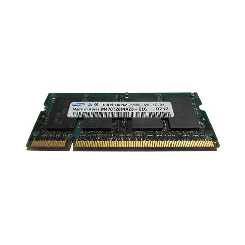 M470T2864AZ3-CE6-0712 - Samsung 1GB DDR2-667MHz PC2-5300 non-ECC Unbuffered CL5 200-Pin SoDimm Dual Rank Memory Module
