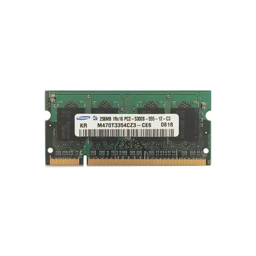 M470T3354CZ3-CE6 - Samsung 256MB DDR2-667MHz PC2-5300 non-ECC Unbuffered CL5 200-Pin SoDimm Single Rank Memory Module