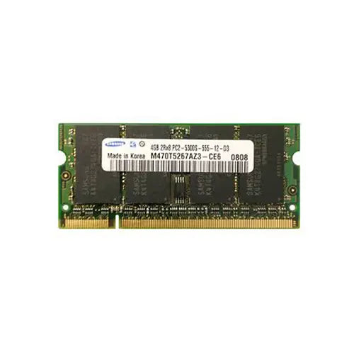 M470T5267AZ3-CE6 - Samsung 4GB DDR2-667MHz PC2-5300 non-ECC Unbuffered CL5 200-Pin SoDimm Dual Rank Memory Module