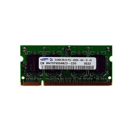 M470T6554BZ3-CD5 - Samsung 512MB DDR2-533MHz PC2-4200 non-ECC Unbuffered CL4 200-Pin SoDimm Memory Module