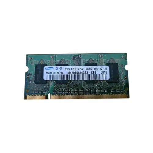 M470T6554GZ3-CE6 - Samsung 512MB DDR2-667MHz PC2-5300 non-ECC Unbuffered CL5 200-Pin SoDimm Dual Rank Memory Module
