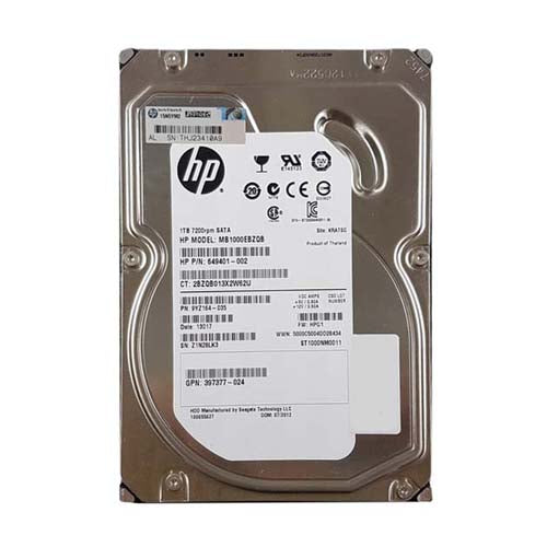 MB1000EBZQB HP 1TB 7200RPM SATA 3Gb/s LFF Hot-Pluggable 3.5-inch Hard Drive with Tray for Gen1/7 ProLiant Server & Storage Array
