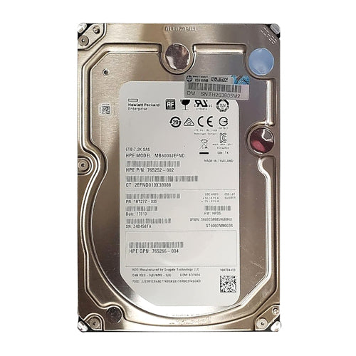 MB6000JEFND HP 6TB 7200RPM SAS 12Gb/s Hot-Pluggable 512e 3.5-Inch Midline Hard Drive for G10 ProLiant Servers