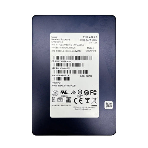 MK000480GWEZH HP 480GB SATA 6Gb/s Mixed Use Hot Swappable 2.5-Inch Solid State Drive with Smart carrier for ProLiant Servers Gen 10