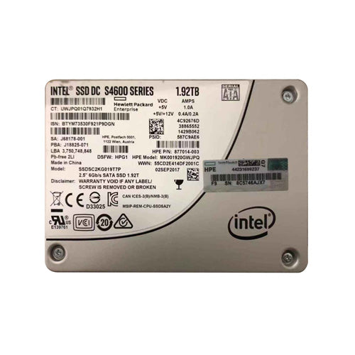 MK001920GWJPQ HP 1.92TB SATA 6Gb/s Hot-Pluggable Mixed Use 2.5-Inch Enterprise Solid State Drive for ProLiant Server and Storage Array