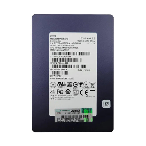 MK001920GWUGK HP 1.92TB SATA 6Gb/s Hot-Pluggable Mixed Use 2.5-Inch Enterprise Solid State Drive for ProLiant Server and Storage Array