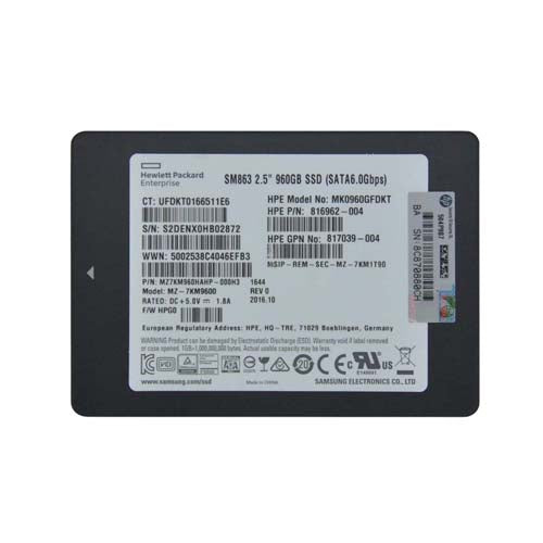 MK0960GFDKT HP 960GB Multi-Level Cell SATA 6Gb/s Hot Pluggable Mixed Use-3 SFF 2.5-Inch Solid State Drive with 2.5-Inch Smart Carrier for ProLiant BL420c Gen9