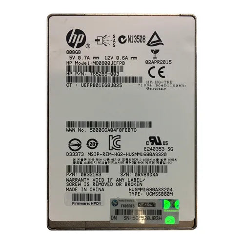 MO0800JEFPB HP MSA 800GB Multi-Level-Cell SAS 12Gb/s Mainstream Endurance 2.5-Inch Enterprise Solid State Drive for ProLiant Servers
