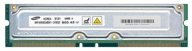 MR16R0824BN1-CK8Q0 Samsung Rambus 64MB PC800 800MHz non-ECC 45ns 184-Pin RDRAM RIMM Memory Module