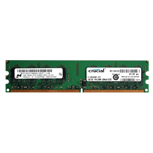 MT16HTF12864AY-667F1 Micron 1GB DDR2-667MHz PC2-5300 Non-ECC Unbuffered UDIMM CL5 2Rx8 1.8V 240-Pin Memory Module