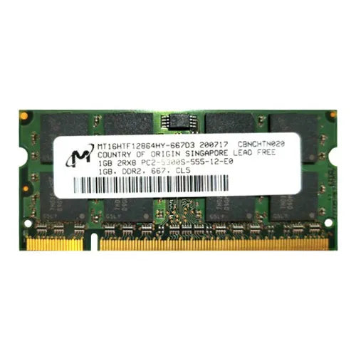 MT16HTF12864HY-667D3 Micron 1GB DDR2-667MHz PC2-5300 Non-ECC Unbuffered SODIMM CL5 2Rx8 1.8V 200-Pin Memory Module