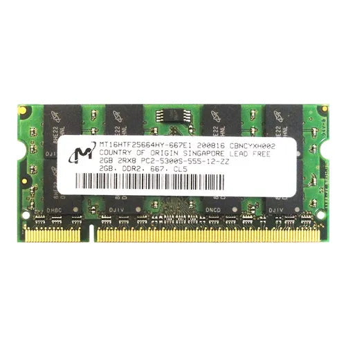 MT16HTF25664HY-667E1 Micron 2GB DDR2-667MHz PC2-5300 Non-ECC Unbuffered SODIMM CL5 2Rx8 1.8V 200-Pin Memory Module
