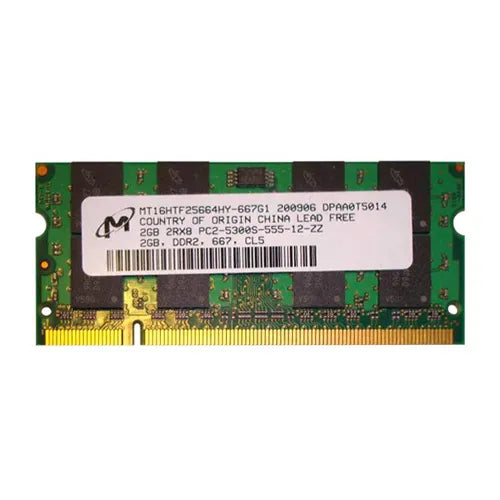 MT16HTF25664HY-667G1 Micron 2GB DDR2-667MHz PC2-5300 Non-ECC Unbuffered SODIMM CL5 2Rx8 1.8V 200-Pin Memory Module