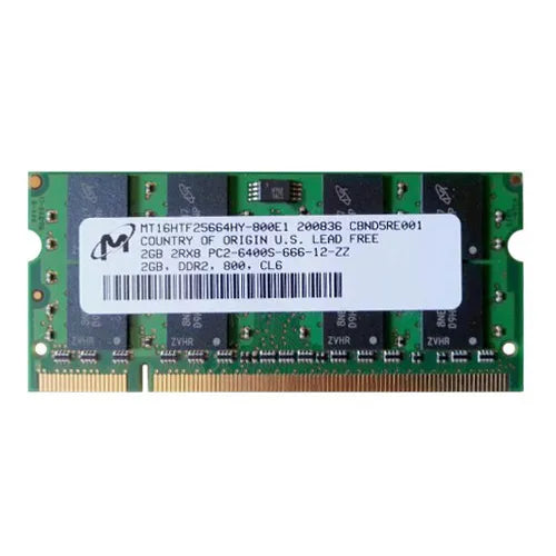 MT16HTF25664HY-800E1 Micron 2GB DDR2-800MHz PC2-6400 Non-ECC Unbuffered SODIMM CL6 2Rx8 1.8V 200-Pin Memory Module