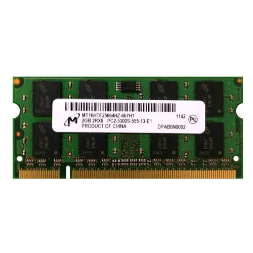 MT16HTF25664HZ-667H1 Micron 2GB DDR2-667MHz PC2-5300 Non-ECC Unbuffered SODIMM CL5 2Rx8 1.8V 200-Pin Memory Module