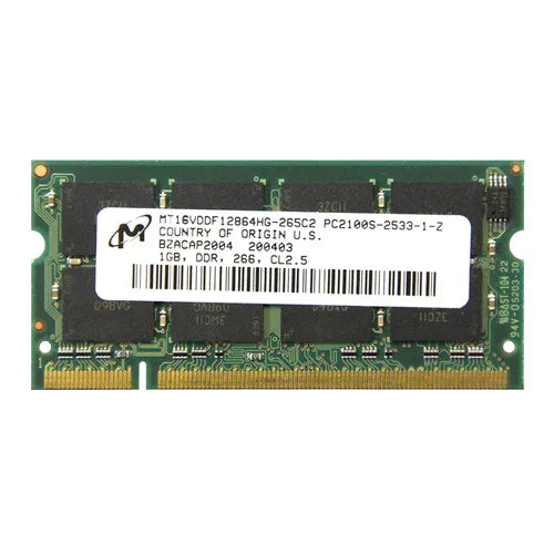 MT16VDDF12864HG-265C2 Micron 1GB DDR-266MHz PC2100 Non-ECC Unbuffered SODIMM CL2.5 2Rx8 2.5V 200-Pin Memory Module