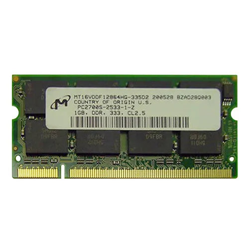MT16VDDF12864HG-335D2 Micron 1GB DDR-333MHz PC2700 Non-ECC Unbuffered SODIMM CL2.5 2Rx8 2.5V 200-Pin Memory Module