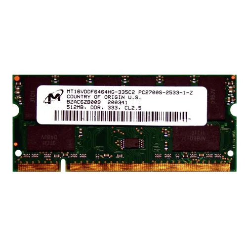 MT16VDDF6464HG-335C2 Micron 512MB DDR-333MHz PC2700 Non-ECC Unbuffered SODIMM CL2.5 2Rx8 2.5V 200-Pin Memory Module