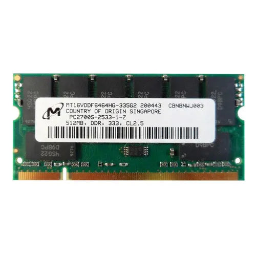 MT16VDDF6464HG-335G2 Micron 512MB DDR-333MHz PC2700 Non-ECC Unbuffered SODIMM CL2.5 2Rx8 2.5V 200-Pin Memory Module