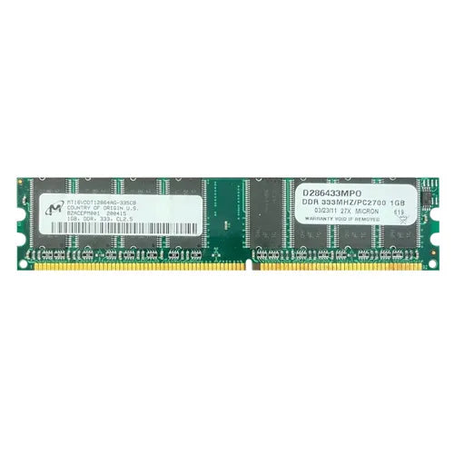MT16VDDT12864AG-335CB Micron 1GB DDR-333MHz PC2700 Non-ECC Unbuffered UDIMM CL2.5 2Rx8 2.5V 184-Pin Memory Module
