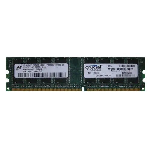 MT16VDDT12864AG-40BC1 Micron 1GB DDR-400MHz PC3200 Non-ECC Unbuffered UDIMM CL3 2Rx8 2.5V 184-Pin Memory Module