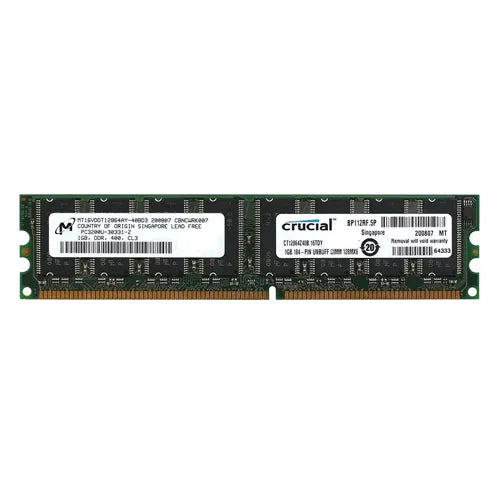 MT16VDDT12864AY-40BD3 Micron 1GB DDR-400MHz PC3200 Non-ECC Unbuffered UDIMM CL3 2Rx8 2.5V 184-Pin Memory Module